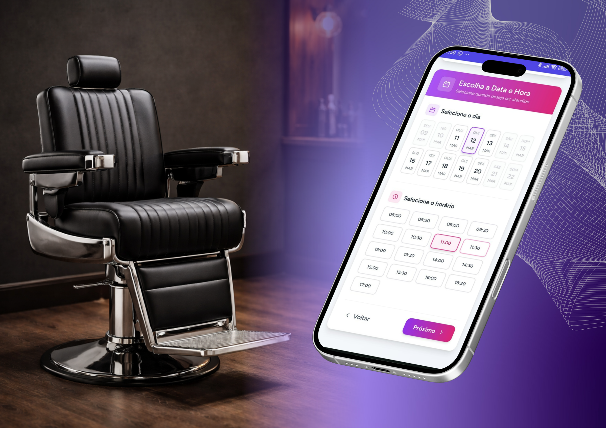 Tela de agenda moderna do Belflow para barbearia