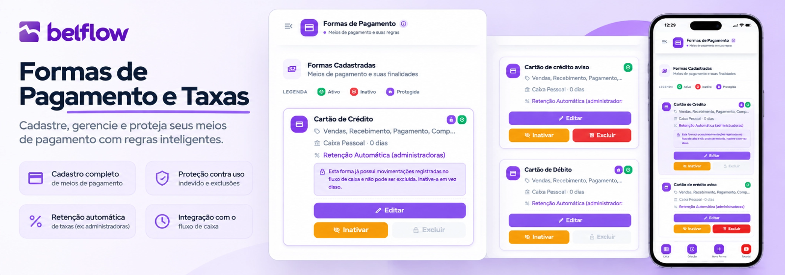 Formas de pagamento e taxas de cartão no Belflow